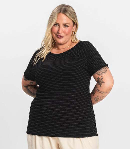 Blusa Feminina de Viscose Plus Size Infinita Cor Preto