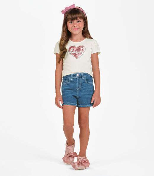 Conjunto Feminino Infantil Blusa com Shorts Trick Bege