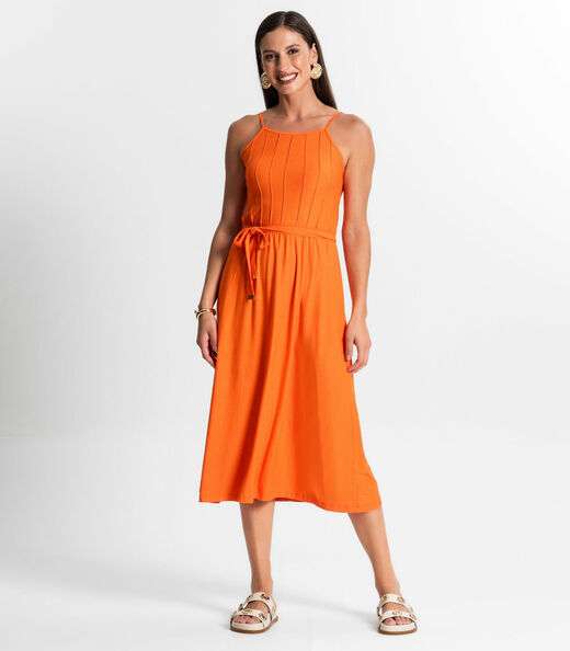 Image_Vestido Midi Com Cinto Rovitex Laranja
