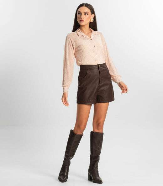 Shorts Feminino Courino Sintético Endless Marrom