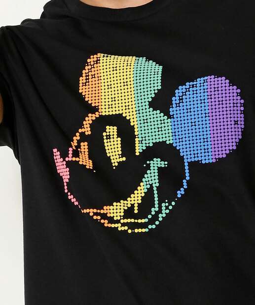 Camiseta Masculina Estampa Mickey Manga Curta Disney
