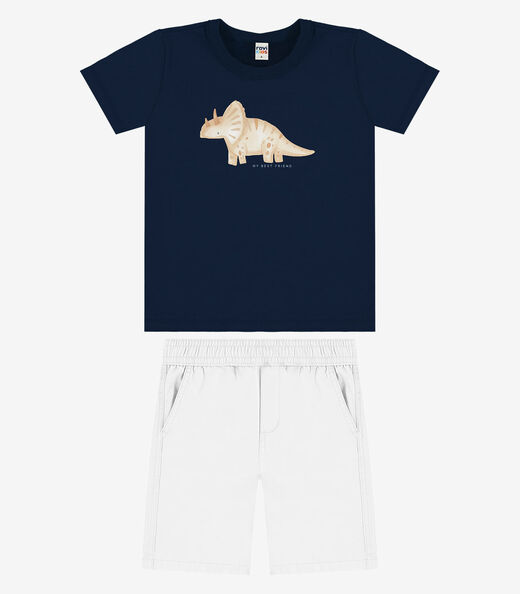 Conjunto Camiseta Com Bermuda Infantil Rovi Kids Azul