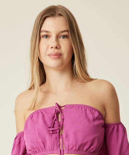 Blusa Cropped Feminina Manga 3/4 Bufante Marisa