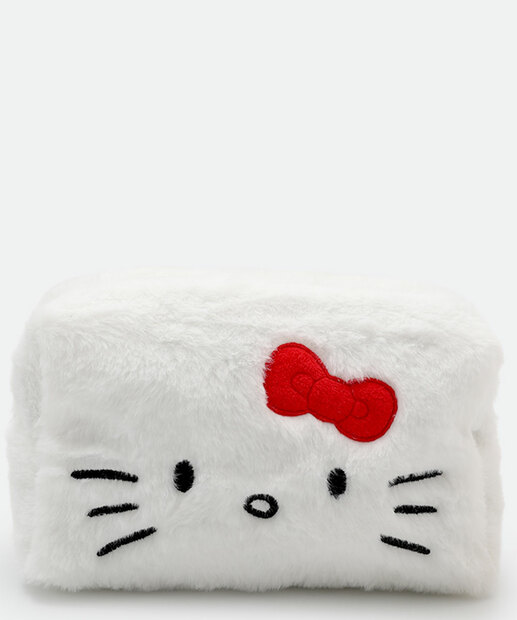 Necessaire Feminina Pelúcia Hello Kitty Branco