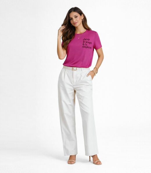 Blusa Feminina Manga Curta Infinita Cor Rosa