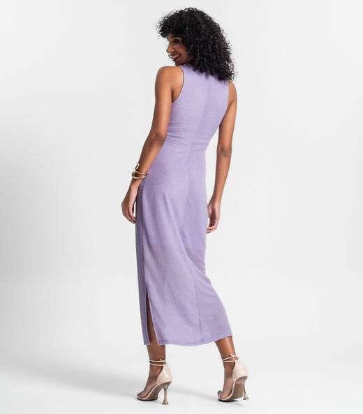 Vestido Longo Com Fenda Rovitex Roxo