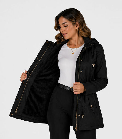 Parka Feminina Peluciada Impermeável Sea Surf Preto