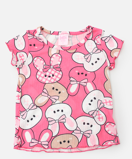 Conjunto Infantil Estampa Coelhos Tam 1 a 3 Rosa