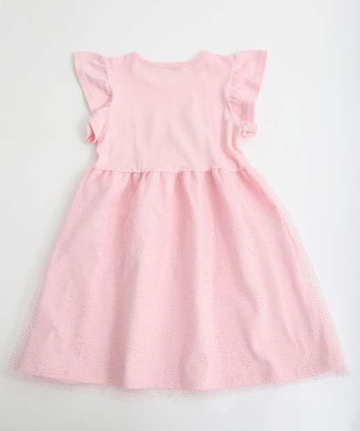Vestido Infantil Flor Tule Babado Marisa Tam 1 a 3 Rosa