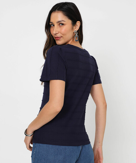 Blusa Feminina Textura Manga Curta Princesa Marisa Azul