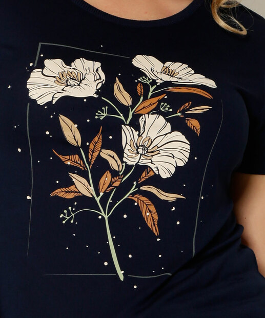 Blusa Feminina Estampa Flores Manga Curta Marisa