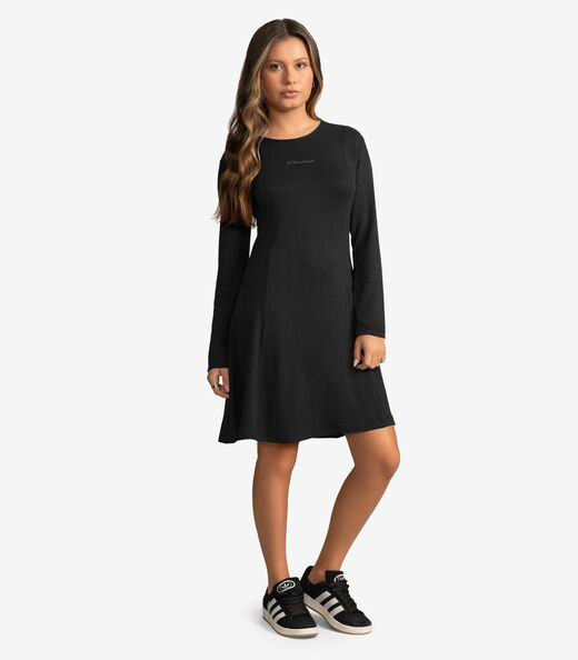 Vestido Juvenil Molecotton Curto Manga Longa Minty Preto