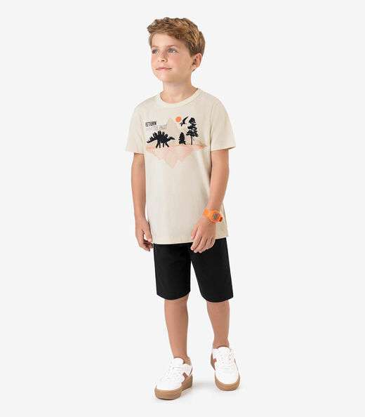 Conjunto Infantil Camiseta com Bermuda Rovi Kids Bege