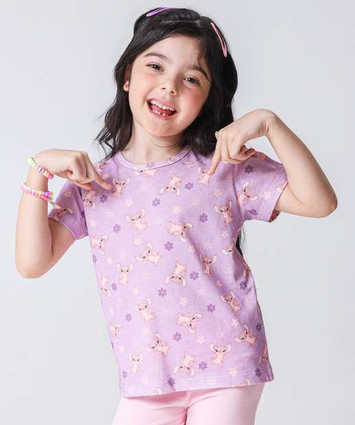 Conjunto Infantil Estampa Angel Stitch Tam 4 a 10 Lilás
