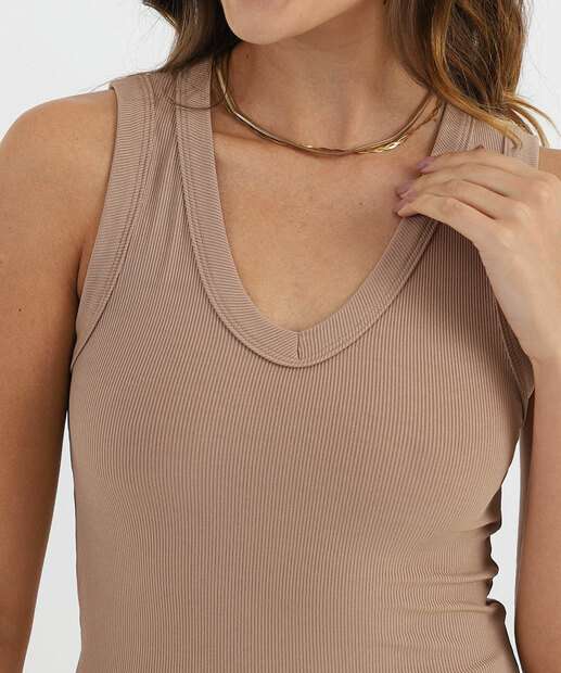 Blusa Regata Feminina Canelada Marisa Marrom