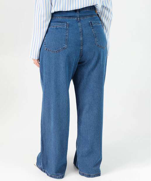 Calça Plus Size Feminina Wide Leg Jeans Azul