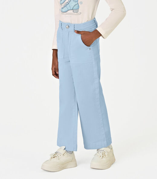 Calça Infantil Feminina Wide Leg Sarja Trick Nick Azul