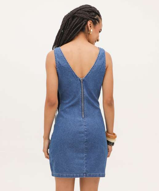 Vestido Jeans Curto Feminino Recortes Marisa