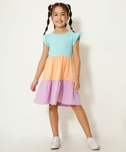 Vestido Infantil Manga Curta Recortes Marisa Tam 4 a 12