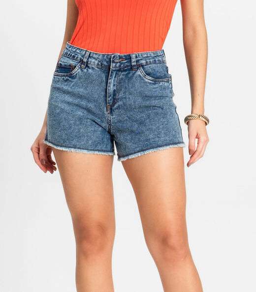 Shorts Jeans Azul Feminino Adulto Básico Select