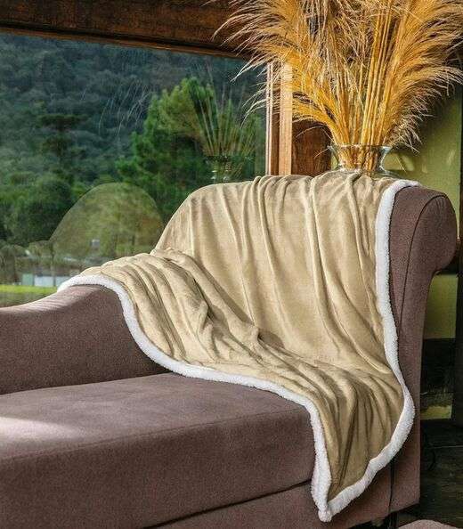 Cobertor Sherpa Dupla Face Queen Lar E Lazer Bege