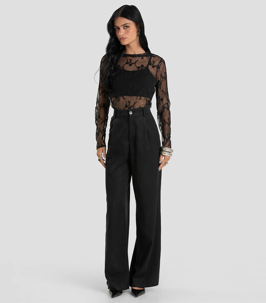 Conjunto Feminino Blusa de Tule com Top Dianna Preto