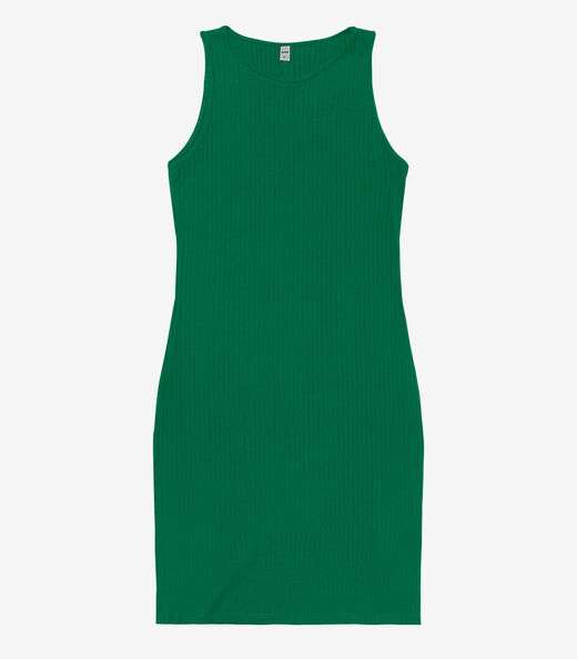 Vestido Curto Em Ribana Canelada Rovitex Verde