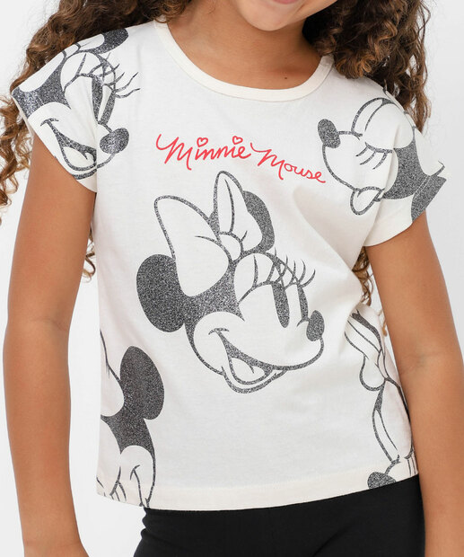 Blusa Infantil Estampa Minnie Tam 4 a 10 Bege