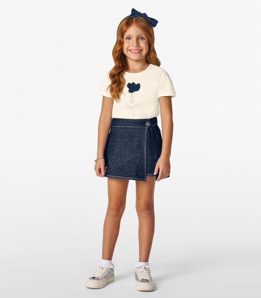 Conjunto Infantil Blusa com Shorts Saia Trick Nick Off White
