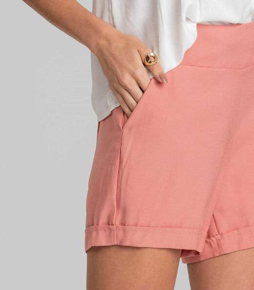 Shorts Feminino Cós Largo Em Alfaiataria Dianna Rosa