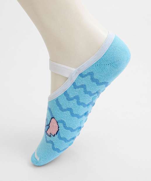 Meia Sapatilha Feminina Estampa Stitch Azul