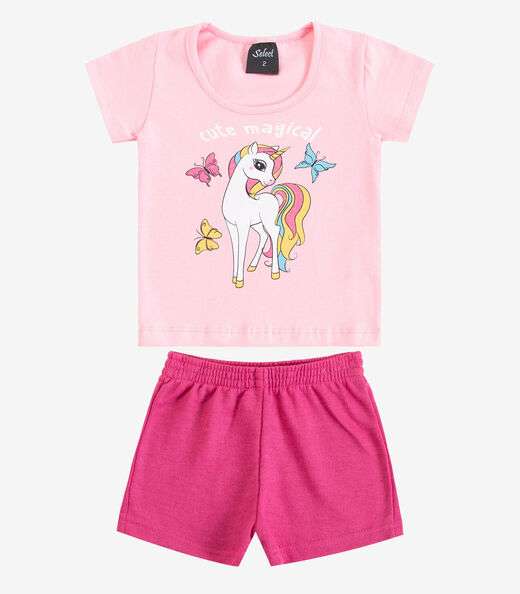 Conjunto Infantil Curto Verão Menina Select Rosa