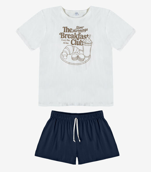 Pijama Feminino Shorts E Blusa Infinita Cor Azul