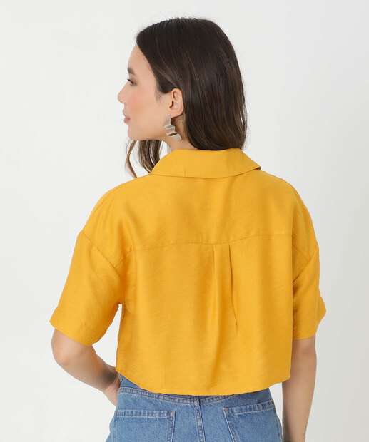 Camisa Feminina Cropped Textura Manga Curta Marisa