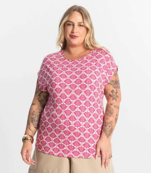 Blusa Manga Morcego Plus Size Secret Glam Rosa