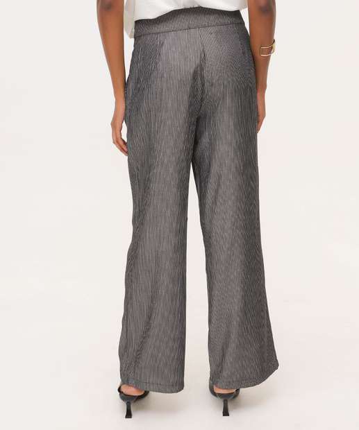 Calça Wide Leg Feminina Alfaiataria Risca De Giz Marisa