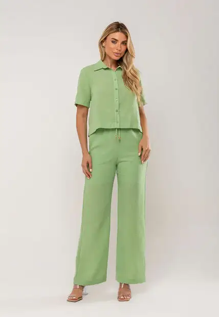 Conjunto Camisa Manga Curta e Calça Pantalona Verde Salvatore