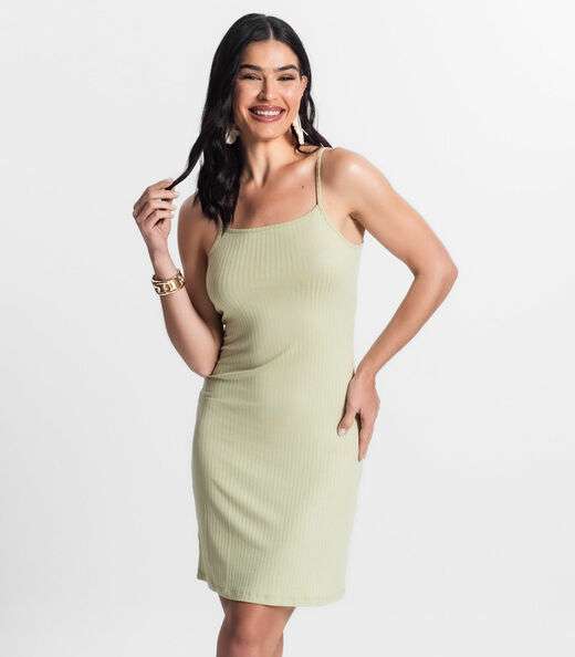 Vestido Canelado De Alça Select Verde