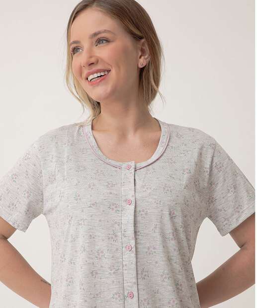 Camisola Mescla Botões Flores Marisa Cinza