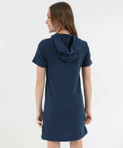Vestido Juvenil Moletom Estampado Capuz Marisa 10 a 16 Azul