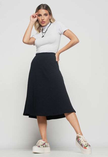 Blusa  Gola Alta Manga Curta Malha Branco