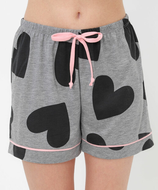 Pijama Feminino Americano Coração Marisa Cinza