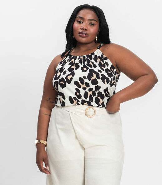 Blusa de Alça Plus Size Infinita Cor Bege