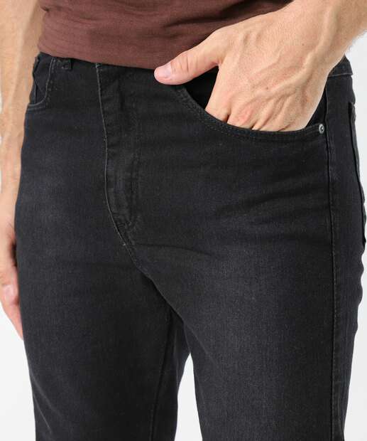 Calça Masculina Jeans Skinny Bolsos Preta