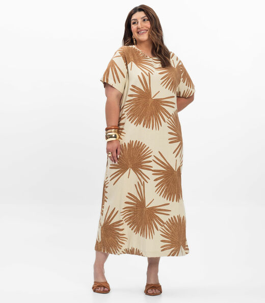 Vestido Super Midi Feminino Plus Size Secert Glam Bege