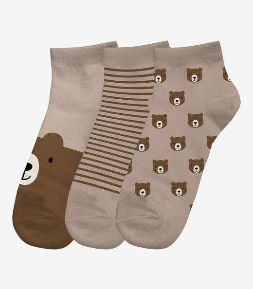 Kit 3 Pares De Meia Cano Curto Infantil Trick Nick Marrom