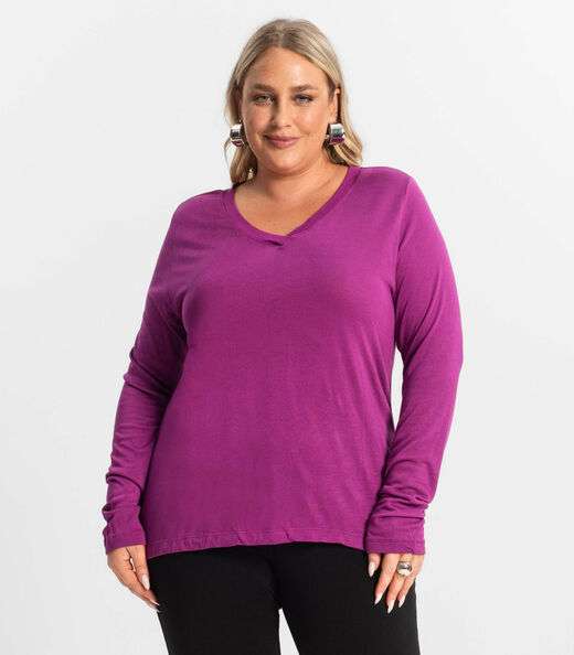 Blusa Manga Longa Visco Tricot Secret Glam Roxo