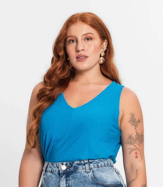 Regata Feminina Plus Size Secret Glam Azul
