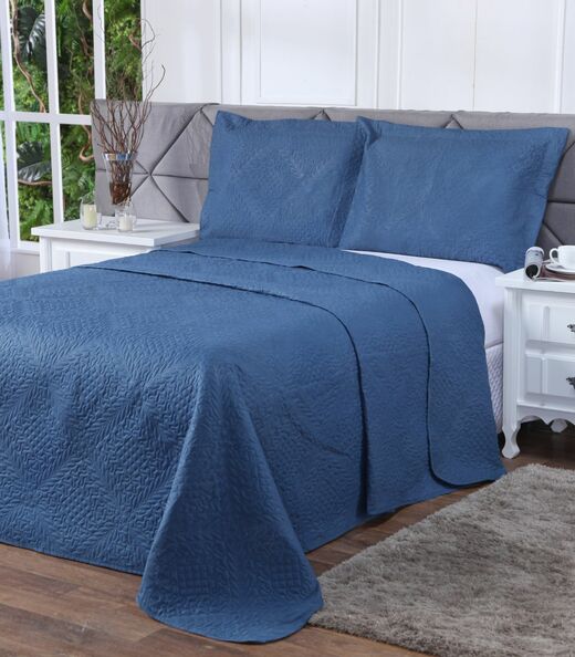 Conjunto Colcha Microfibra King La Dotta Azul