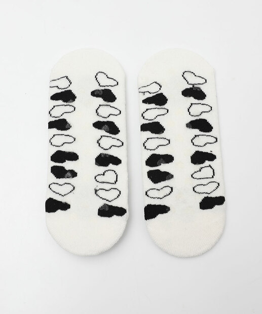 Meia Sapatilha Feminina Antiderrapante Corações Marisa Branco